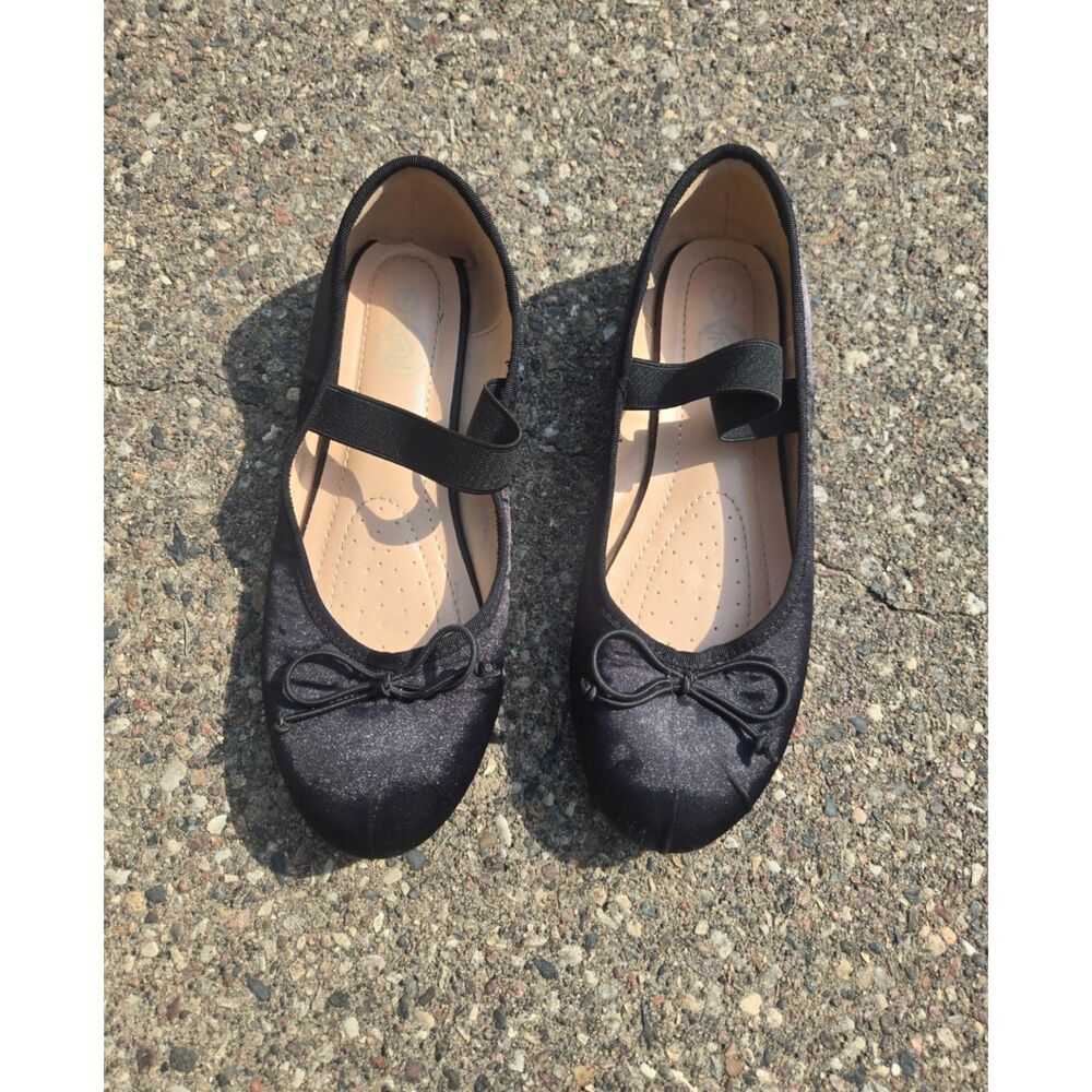 Women's Black Ballet Slip On Bow Flats Shoes 7